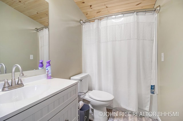 4527 Clareola Ave, Lake, MI 48632 - bathroom with wooden ceiling, lofted ceiling, vanity, and toilet
