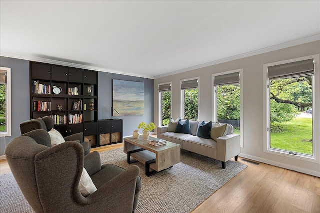 4047 Ramsgate Ct, Ann Arbor, MI 48103 - living room with plenty of natural light, crown molding, light wood-type flooring, and baseboards