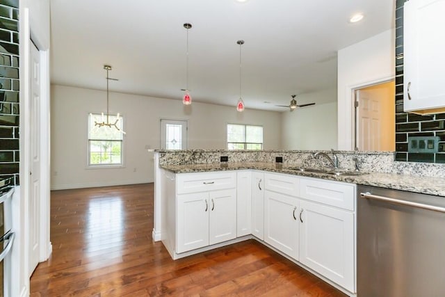 1732 Peachtree Path Unit 4, Stevensville, MI 49127 - kitchen featuring dishwasher, a sink, dark wood-type flooring, white cabinets, and recessed lighting
