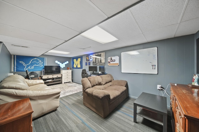 2837 Elmwood Dr, Adrian, MI 49221 - carpeted living area with a paneled ceiling