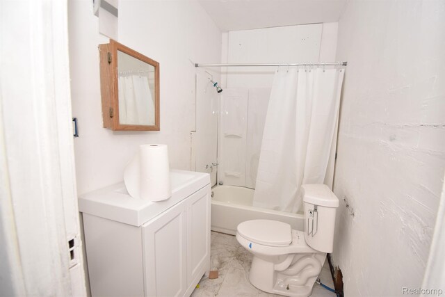 2688 Montgomery St, Detroit, MI 48206 - full bathroom with toilet, vanity, shower / bath combination with curtain, and marble finish flooring