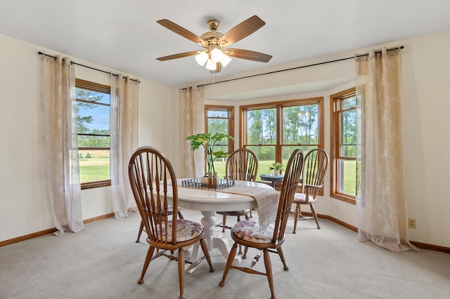 8300 W X Ave, Schoolcraft, MI 49087 - dining space with baseboards, a ceiling fan, and light carpet