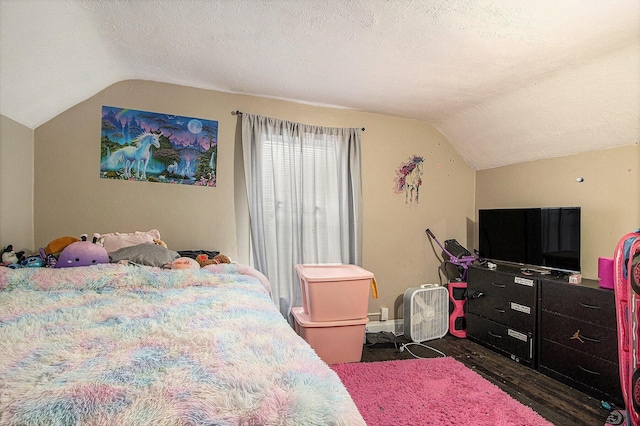 2149 Luella St, Kalamazoo, MI 49001 - bedroom with vaulted ceiling, dark wood finished floors, and a textured ceiling