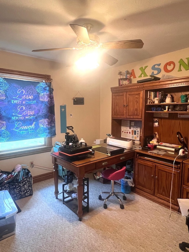 132 W Lansing Rd, Morrice, MI 48857 - home office with ceiling fan, light carpet, and electric panel