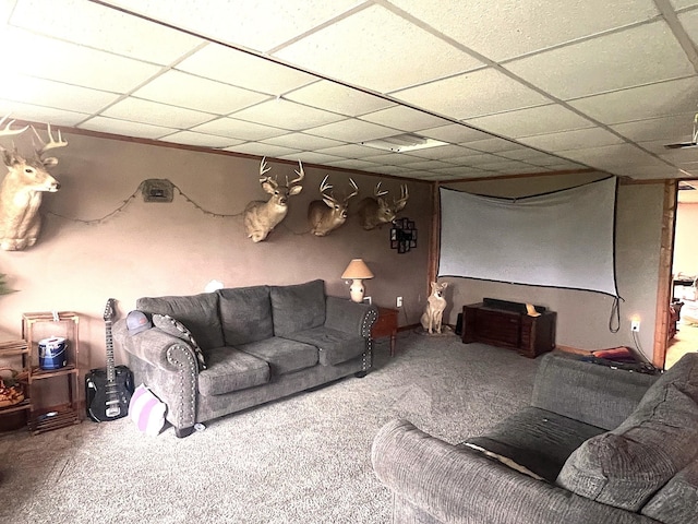 132 W Lansing Rd, Morrice, MI 48857 - carpeted home theater room featuring a paneled ceiling