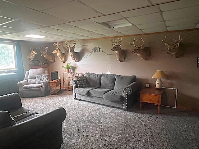 132 W Lansing Rd, Morrice, MI 48857 - carpeted living room with a paneled ceiling