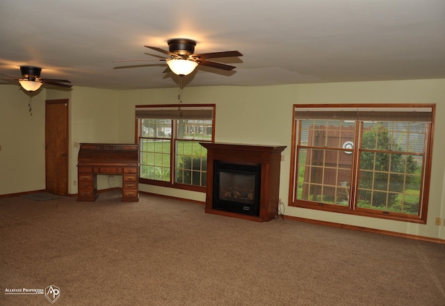 3478 N Gale Rd, Davison, MI 48423 - unfurnished living room featuring ceiling fan, plenty of natural light, and carpet floors