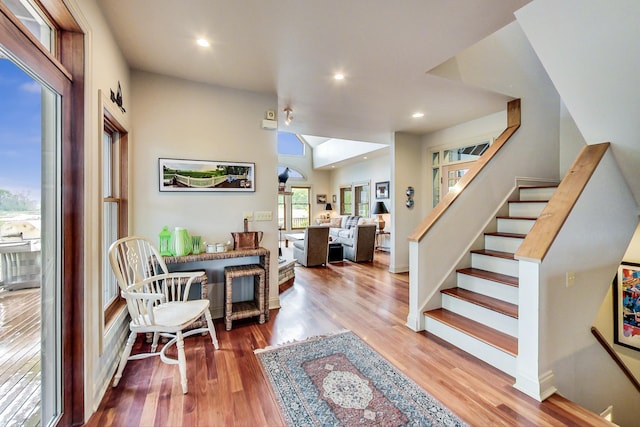 210 E Water St, New Buffalo, MI 49117 - entryway featuring wood finished floors, stairs, and recessed lighting