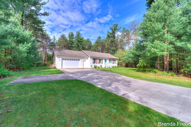 7561 Wiczer Dr, Whitehall, MI 49461 - ranch-style house with an attached garage, driveway, and a front lawn