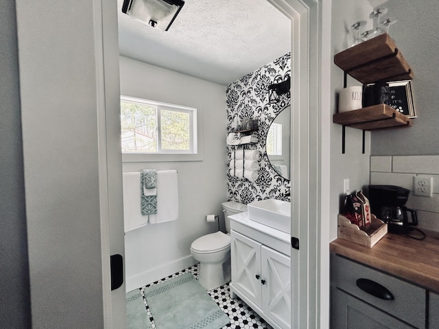 855 W Locust St, White Cloud, MI 49349 - half bathroom with vanity, toilet, and a textured ceiling