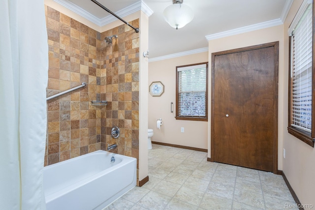 2500 Howe St, Shelby, MI 48317 - full bathroom with toilet, shower / bath combo, ornamental molding, and baseboards