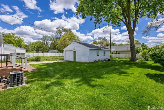 2500 Howe St, Shelby, MI 48317 - view of yard with central AC, an outbuilding, concrete driveway, and a detached garage