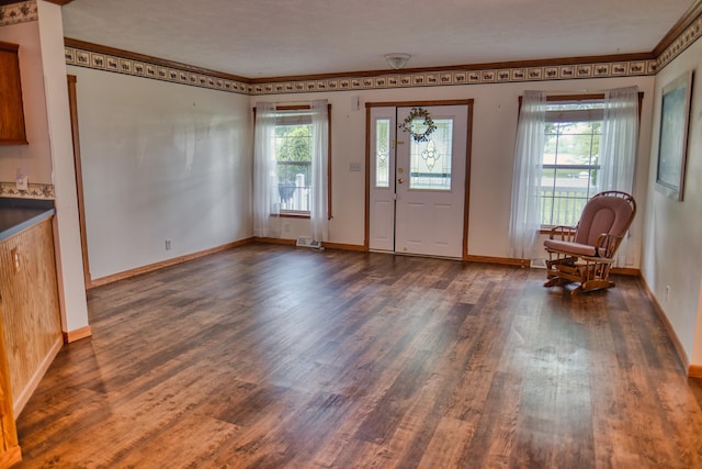 270 E Southern Rd, Coldwater, MI 49036 - foyer entrance with dark wood-type flooring, plenty of natural light, baseboards, and ornamental molding