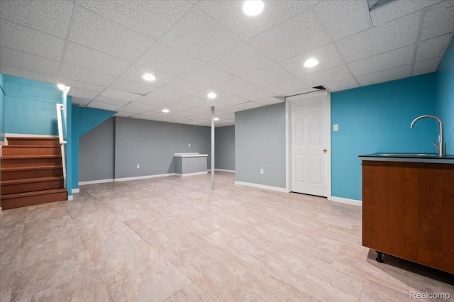 4632 Hunters Cir W, Canton, MI 48188 - finished basement with a sink, stairway, recessed lighting, a paneled ceiling, and baseboards