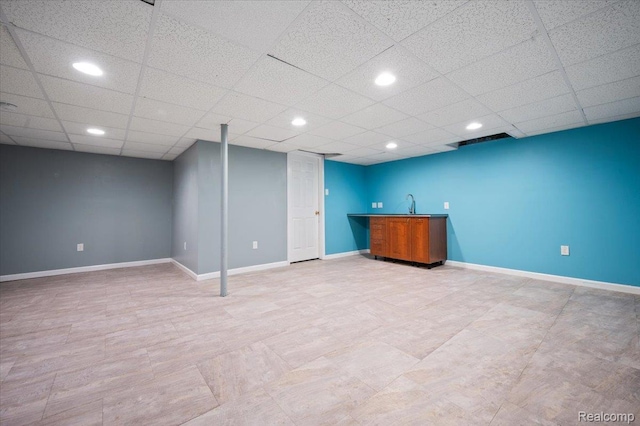 4632 Hunters Cir W, Canton, MI 48188 - finished basement featuring bar with sink, baseboards, recessed lighting, and a drop ceiling