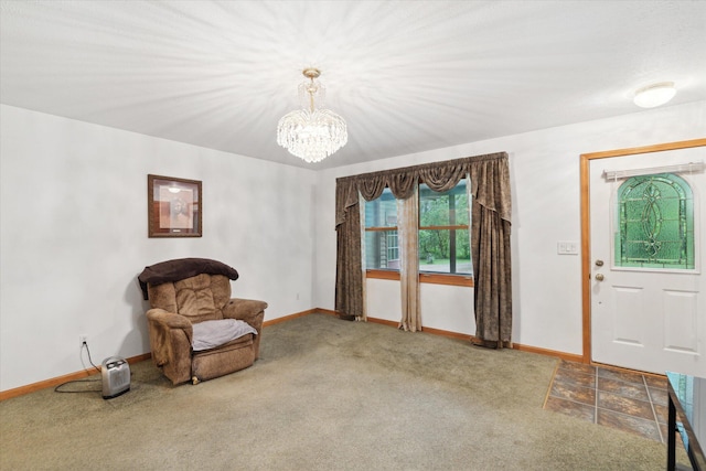 37965 County Road 388, Gobles, MI 49055 - unfurnished room with baseboards, a chandelier, and carpet