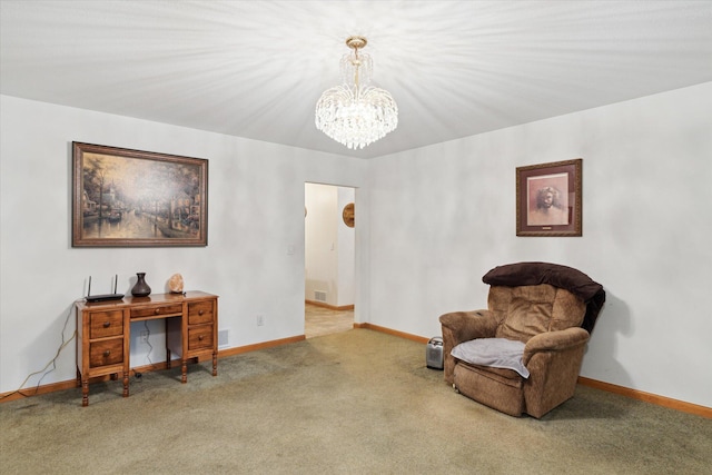 37965 County Road 388, Gobles, MI 49055 - living area featuring a chandelier, carpet, and baseboards