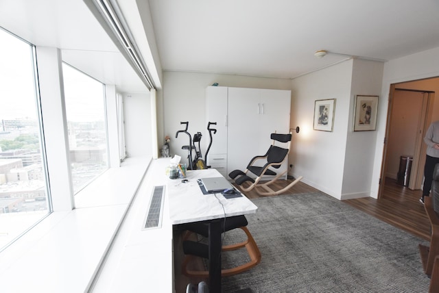 555 E William St Unit 21E, Ann Arbor, MI 48104 - office area featuring wood finished floors and baseboards