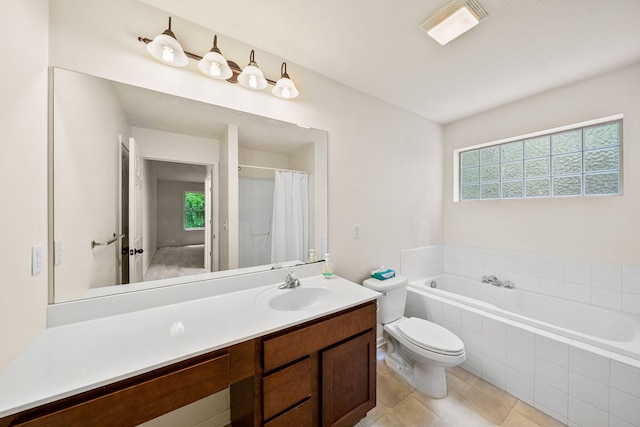 64711 Shorewood Ln, Cassopolis, MI 49031 - full bath featuring a bath, toilet, vanity, and a shower with shower curtain