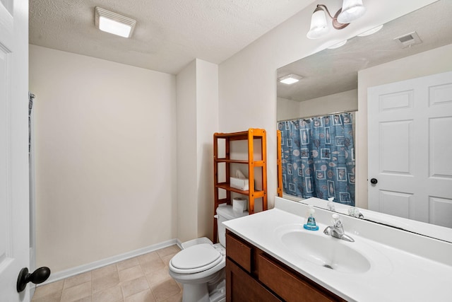 64711 Shorewood Ln, Cassopolis, MI 49031 - full bathroom with vanity, toilet, baseboards, a textured ceiling, and a shower with curtain