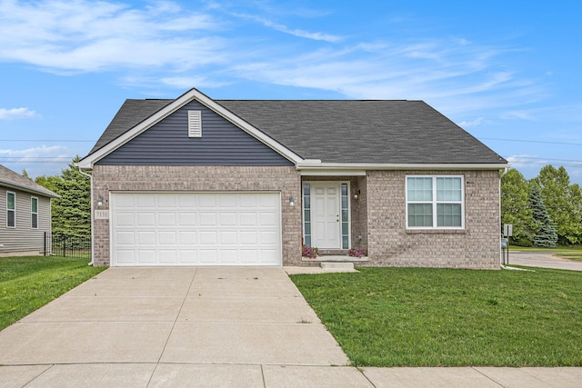 7131 Creekway Ct, Ypsilanti, MI 48197 - ranch-style home with brick siding, a front lawn, driveway, and an attached garage