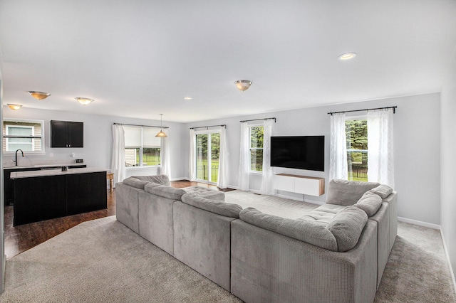 7131 Creekway Ct, Ypsilanti, MI 48197 - living room featuring baseboards, recessed lighting, and light wood-style flooring
