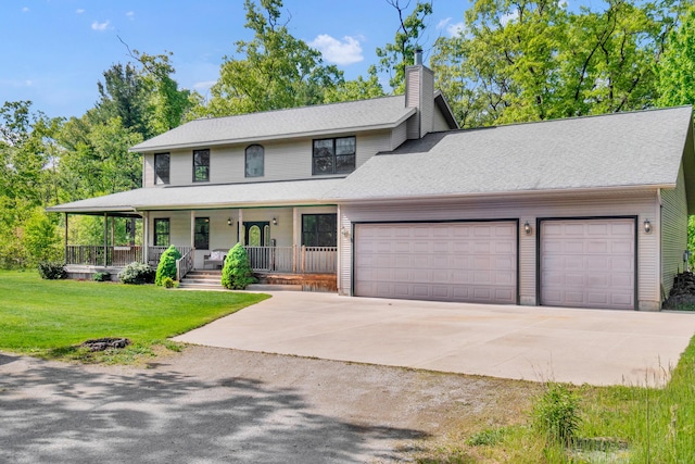 6248 Black Forest Trl, Muskegon, MI 49442 - view of front facade with a garage, driveway, a porch, a chimney, and a front yard