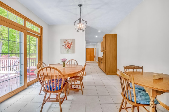 6248 Black Forest Trl, Muskegon, MI 49442 - dining room with a chandelier, light tile patterned floors, and recessed lighting