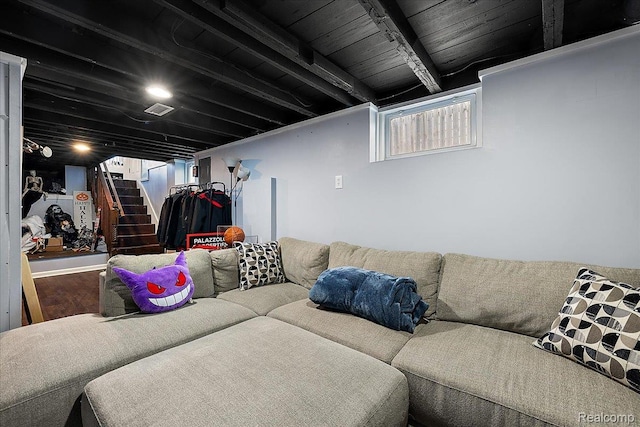 1942 E Troy St, Ferndale, MI 48220 - living room featuring stairs and wood finished floors