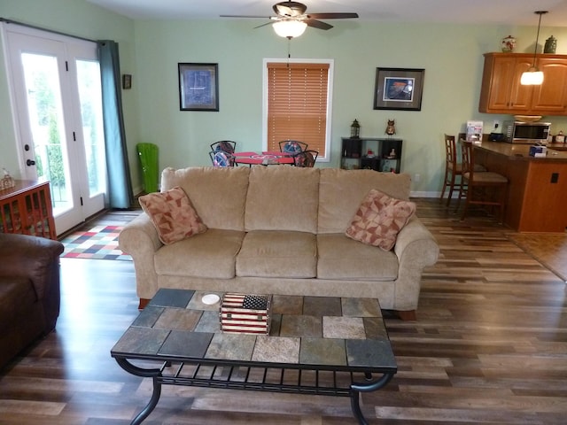 317 Monroe St, South Haven, MI 49090 - living room featuring a ceiling fan and wood finished floors