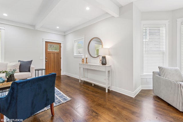 1310 Harrison Ave, Saint Joseph, MI 49085 - entryway featuring beam ceiling, wood finished floors, baseboards, and recessed lighting