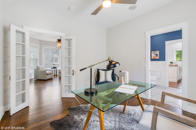 1310 Harrison Ave, Saint Joseph, MI 49085 - office featuring a ceiling fan, wood finished floors, french doors, and baseboards