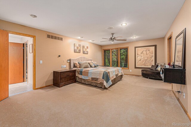 3870 Glen Falls Dr, Bloomfield Hills, MI 48302 - bedroom with light carpet, recessed lighting, baseboards, and ceiling fan