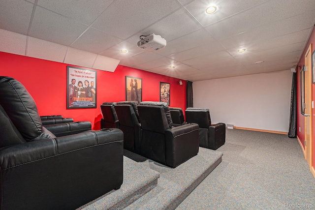 3870 Glen Falls Dr, Bloomfield Hills, MI 48302 - carpeted home theater featuring a drop ceiling, baseboards, and recessed lighting