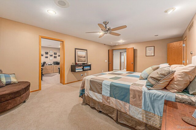 3870 Glen Falls Dr, Bloomfield Hills, MI 48302 - bedroom with light carpet, a ceiling fan, recessed lighting, and baseboards