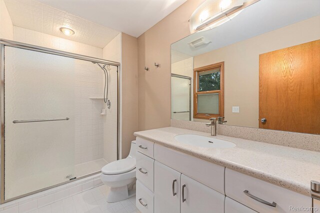 3870 Glen Falls Dr, Bloomfield Hills, MI 48302 - bathroom with toilet, a shower stall, vanity, and tile patterned floors