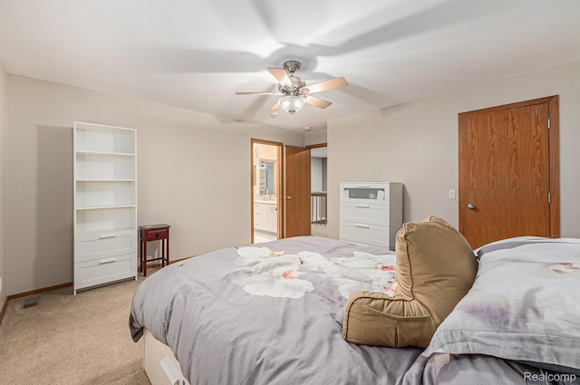 3870 Glen Falls Dr, Bloomfield Hills, MI 48302 - bedroom featuring light colored carpet, baseboards, a ceiling fan, and ensuite bathroom