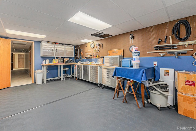 3870 Glen Falls Dr, Bloomfield Hills, MI 48302 - misc room with a drop ceiling and a workshop area