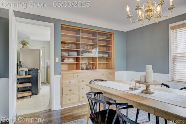 1012 W 12 Mile Rd, Royal Oak, MI 48073 - dining area with a chandelier, wood finished floors, and wainscoting