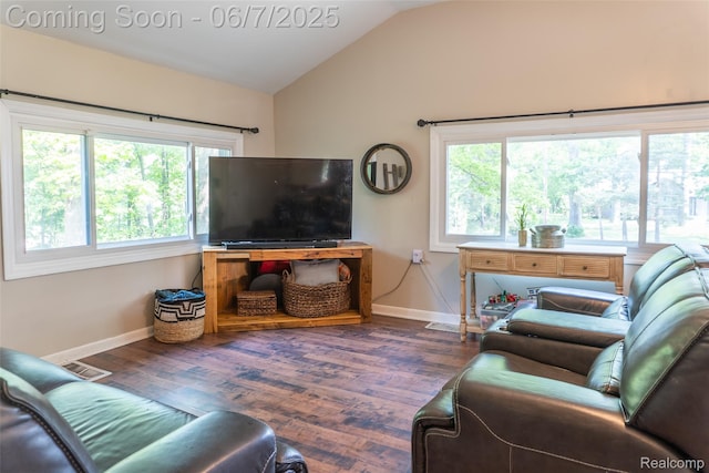 421 S Opdyke Rd, Auburn Hills, MI 48326 - living area featuring baseboards, vaulted ceiling, and wood finished floors