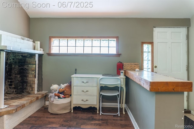 421 S Opdyke Rd, Auburn Hills, MI 48326 - office featuring dark wood finished floors, plenty of natural light, and a brick fireplace