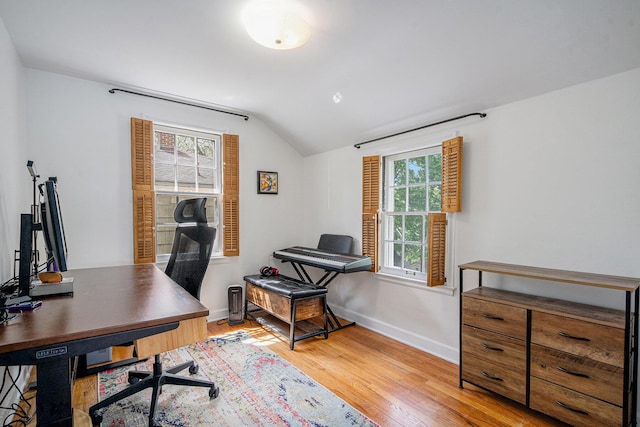 808 Princeton Ave, Ann Arbor, MI 48103 - office featuring vaulted ceiling, light wood finished floors, and baseboards