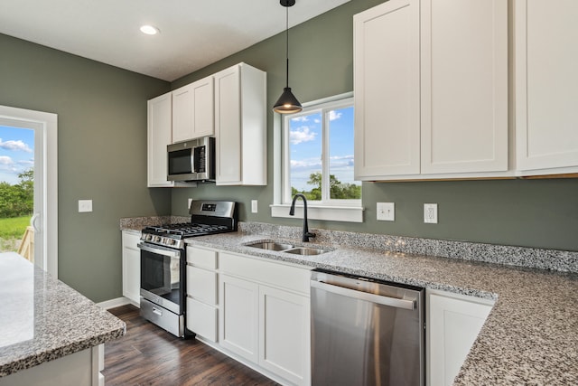 705 Montels Way, Charlotte, MI 48813 - kitchen with appliances with stainless steel finishes, a sink, dark wood-type flooring, recessed lighting, and white cabinets