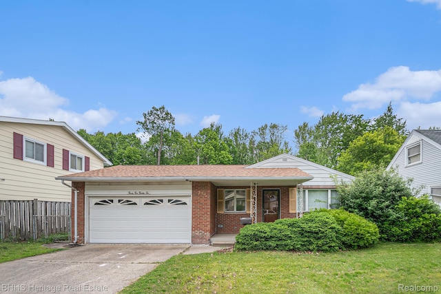 3226 Glasgow Dr, Lansing, MI 48911 - view of front facade with brick siding, a garage, concrete driveway, and a porch