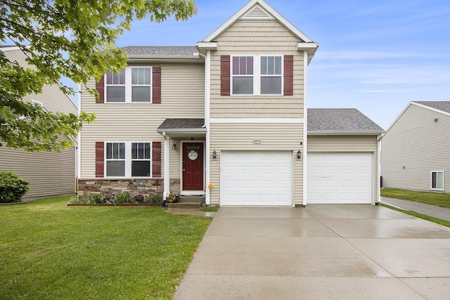 8825 Aveling Way, Richland, MI 49083 - traditional home featuring driveway, a front lawn, and roof with shingles