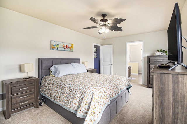 8825 Aveling Way, Richland, MI 49083 - bedroom featuring light carpet, baseboards, ceiling fan, and ensuite bath