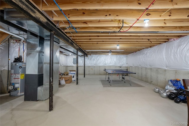 132 Copper Ridge Ct, Walled Lake, MI 48390 - unfinished basement featuring water heater and heating unit