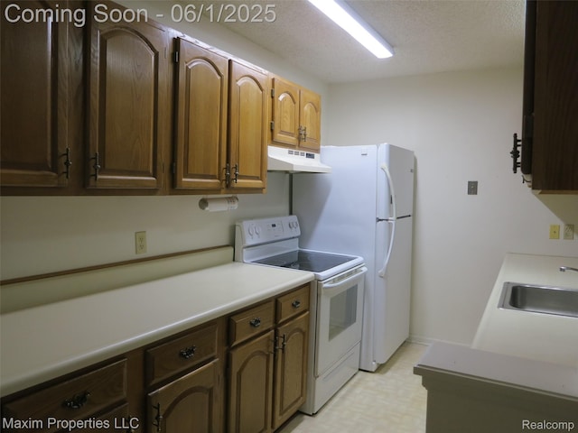 35707 Hunter Ave Unit 8, Westland, MI 48185 - kitchen featuring electric range, under cabinet range hood, a sink, light countertops, and light floors
