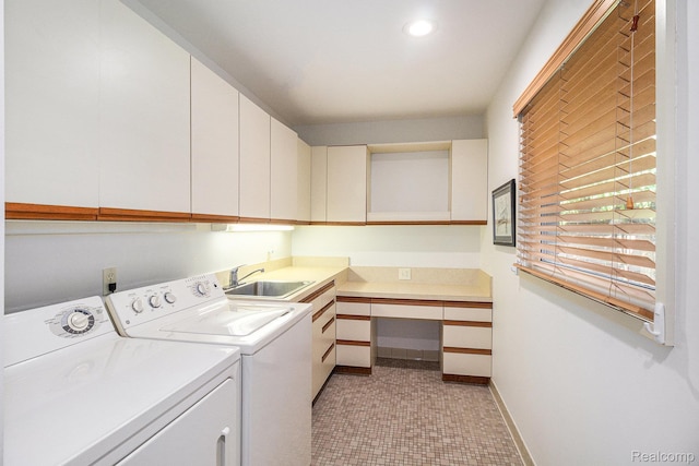 9095 S Saginaw Rd Unit 10, Grand Blanc, MI 48439 - laundry area featuring cabinet space, washer and clothes dryer, recessed lighting, and baseboards