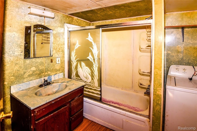 123 Parkdale Ave, Pontiac, MI 48340 - full bathroom with washer / dryer, vanity,  shower combination, and wood finished floors